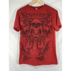 Vintage Y2K Miami Ink Skull Affliction Red Szie Small T-Shirt